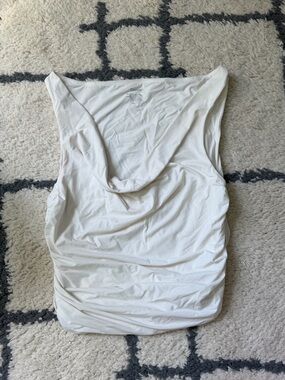White Draped Cowl Neck Top